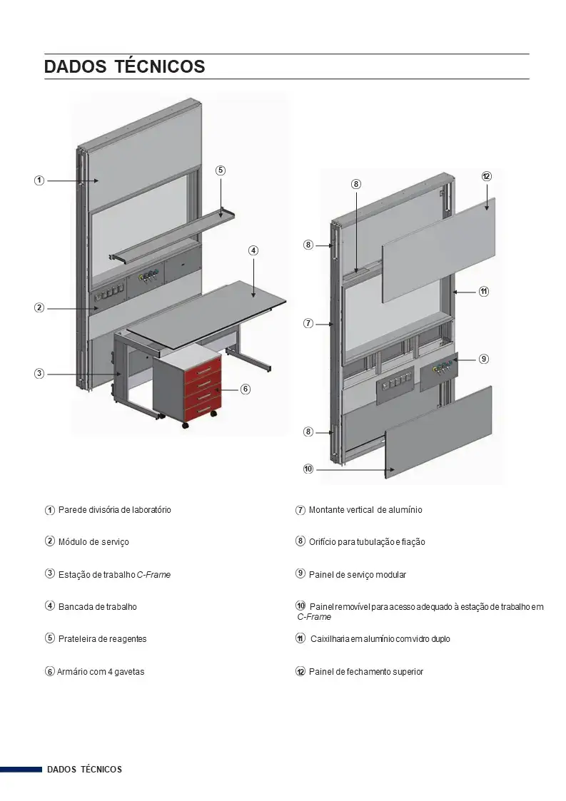 Parede modular para laboratório